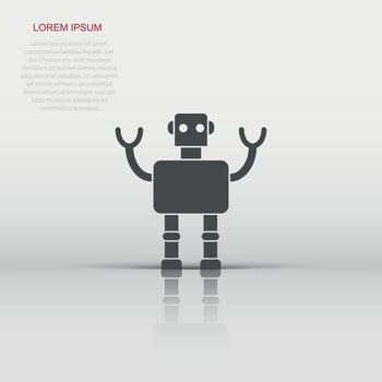 Cute robot chatbot icon in flat style. Bot operator vector illustration on white isolated background. Smart chatbot character business concept.