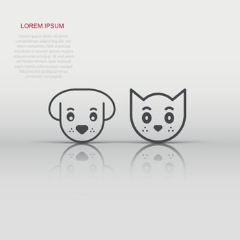 Dog and cat icon in flat style. Animal head vector illustration on white isolated background. Cartoon funny pet business concept.