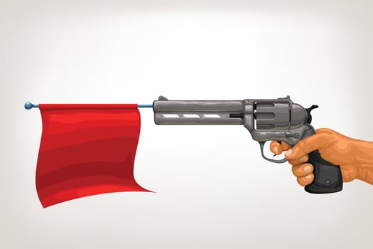 vintage gun with red flag vector
