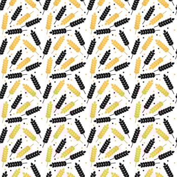 Wheat seamless pattern. Vector seamless pattern with silhouettes of wheat ears. Whole grain, natural, organic background for bakery package, bread products. Vector illustration. Corn texture