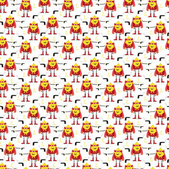 Seamless pattern Lemon hero character in Superhero costume holding gun. Vegetable character with pistol pattern vector