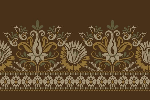 Ikat floral paisley embroidery on brown background.Ikat ethnic oriental pattern traditional.Aztec style abstract vector illustration.design for texture,fabric,clothing,wrapping,decoration,sarong,scarf