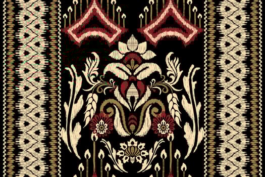 Ikat floral paisley embroidery on black background.Ikat ethnic oriental pattern traditional.Aztec style abstract vector illustration.design for texture, decoration,fabric,clothing,wrapping,scarf,print