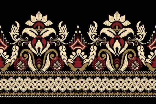 Ikat floral paisley embroidery on black background.Ikat ethnic oriental pattern traditional.Aztec style abstract vector illustration.design for texture,fabric,clothing,wrapping,decoration,sarong,scarf