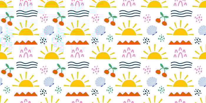 Summer abstract shapes sun, waves, seashell seamless pattern vector