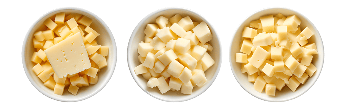 Cheese on white bowl, top view with transparent background, Technology png
