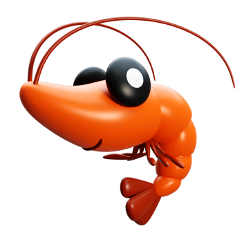 3D render cartoon seafood shrimp character with big eyes illustration png