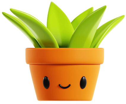 3D rendering cartoon cute plant pot with leaves character illustration. 3D sign icon png