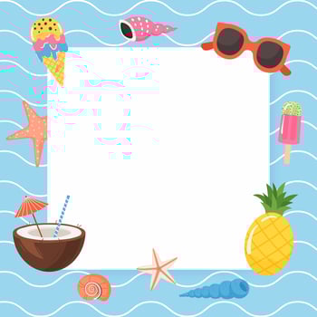 Sea square banner with blank place for text decorated summer items vector