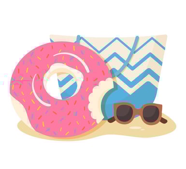 Summer beach bag with donut inflatable ring, sunglasses vector