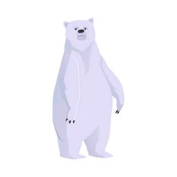 Polar Arctic bear standing on his hind paws, flat vector illustration isolated .
