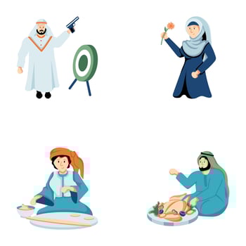 Modern Set of Arab Muslims Flat Illustrations vector