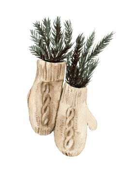 Fir branches in mittens for decoration. png