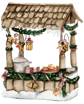 Christmas market with sweets in snow.Watercolor hand drawn illustration. Winter holiday. png