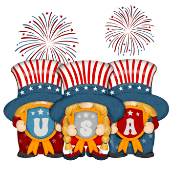 Group of three cute Gnomes with Firework independence day Digital painting watercolor png