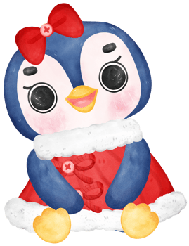 Christmas penguin santa, joyful animal cartoon watercolor hand drawing png