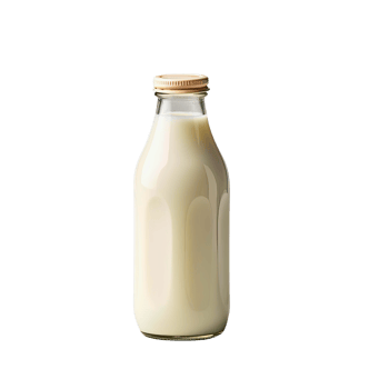 Single bottle of fresh milk isolated, clipping-path included, vertical position, closeup. png