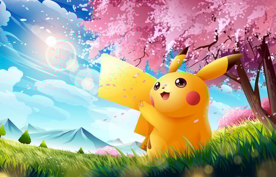 Cute Yellow Mouse Catching Cherry Blossom Petals Background vector