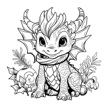 Dragon coloring book. Coloring page simple line illustration of little cute dragon in cartoon style. Symbol of 2024. vector