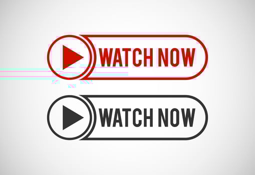 Watch now button. Watch now banner sign. Play video icon vector illustration.