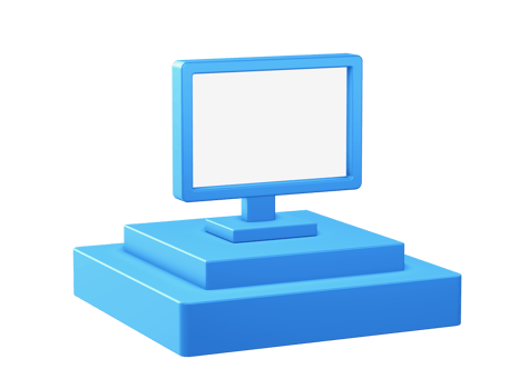 3d render of computer monitor icon with square podium png