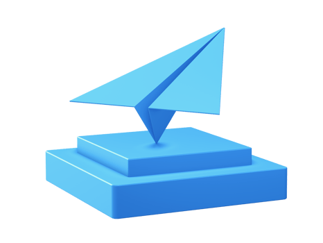 3d render of paper plane icon with square podium png