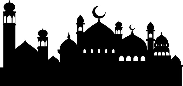 Mosque vector illustration. Silhouette mosque icon for sign and symbol of muslim worship place. Mosque icon of islam religion and muslim faith. Place of muslim to pray