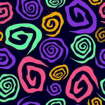 Psychedelic swirl spiral seamless pattern. 60s, 70s style liquid groovy background. Colorful texture. vector