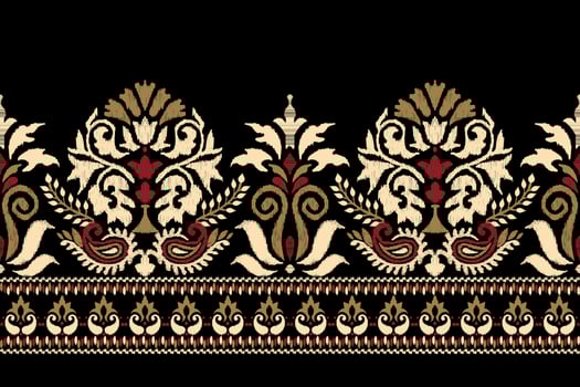 Ikat floral paisley embroidery on black background.Ikat ethnic oriental pattern traditional.Aztec style abstract vector illustration.design for texture,fabric,clothing,wrapping,decoration,sarong,scarf