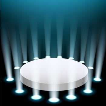 Stage with Blue Spotlights Shining upward, Vector Illustration
