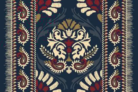 Ikat floral paisley embroidery on navy blue background.Ikat ethnic oriental pattern traditional.Aztec style abstract vector illustration.design for texture,fabric,clothing,wrapping,decoration,scarf.