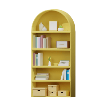 3D yellow bookshelf png