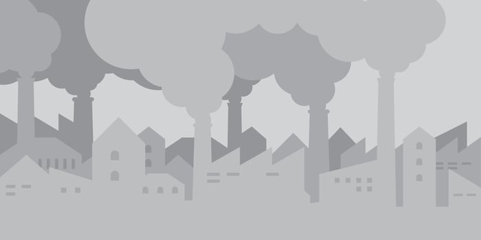 Abstract silhouette industrial factory vector illustration. Manufacturing building flat design. Polluting factory concept.