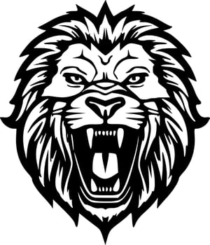 Angry lion head black outlines monochrome vector illustration