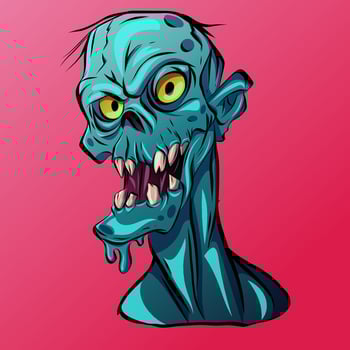 Cartoon zomby. Design for print, sticker, party decoration, logo, emblem, magazine prints or journal article, t-shirt design, poster. Vector illustration of Halloween cool zomby