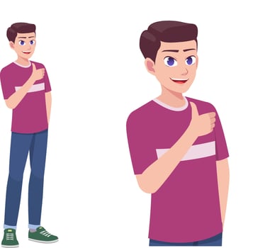 Men or Boy Like and Agree Thumbs Up Expression Pose Cartoon Illustration vector