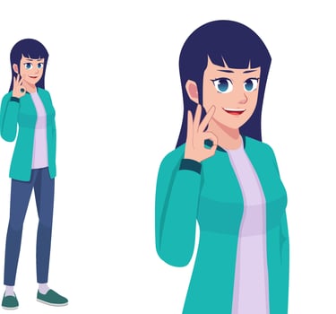 Girl or Women Agree Okay Cool Expression Pose Cartoon Illustration vector