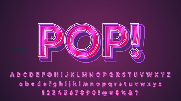 3D Modern Pop Art Shiny Text Effect Alphabet Collection Set vector