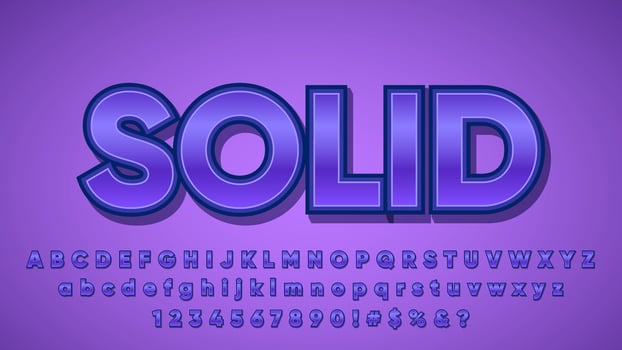 3D Purple Solid with Shadow Text Effect Alphabet Collection Set vector