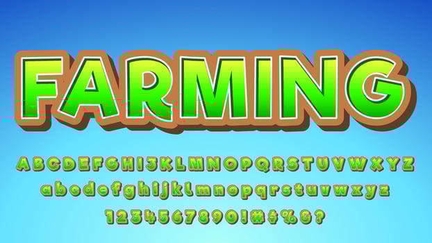 Gardening and Farming Game and Cartoon Title Alphabet Collection Set vector