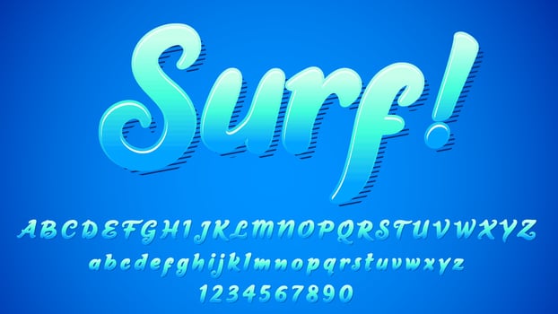 Trendy Surf Tropical Sea Text Effect Alphabet Collection Set vector