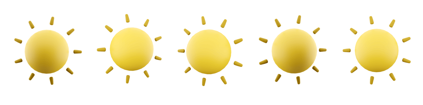 3d renedring Yellow sun with rays icon set. 3d render sun star different positions icon set. png