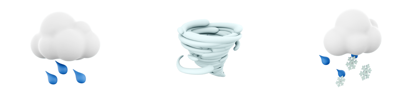 3d rendering rain, tornado, rain with snow and cloud icon set. 3d render weather concept icon set. png