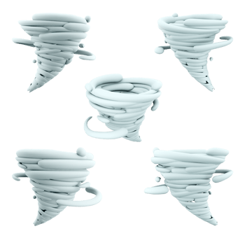 3d rendering tornado icon set. 3d render cyclone different positions icon set. png