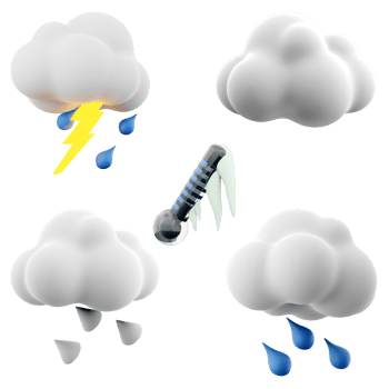 3d rendering thunderstorm, clouds, hail, rain, negative thermometer icon set. 3d render weather concept icon set. png