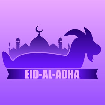 Eid al adha vector illustration for islam culture. Qurban design of goat and mosque for eid al adha mubarak. Islamic design of qurban for al adha event celebration in muslim culture and islam religion