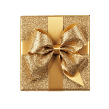 Golden gift box isolated. Illustration png