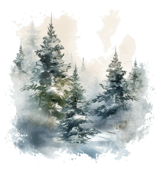 Christmas watercolor with fir trees foliage. Illustration png