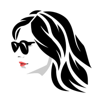 portrait of female face wear sunglassess with short hair tribal tattoo. side view. graphic flat vector illustration.