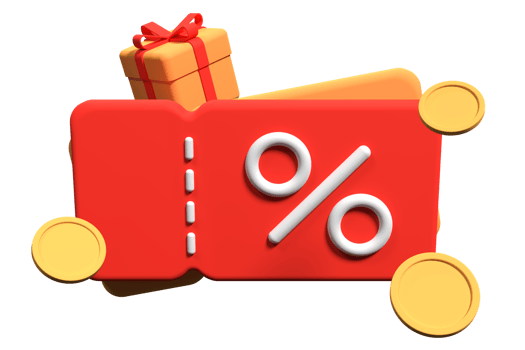 3d coupons with gifts. Coupon with gift box and a percentage sign. Sale and retail commercial concept. 3d rendering illustration png